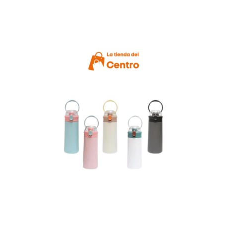 Termo botella agua infantil acero inox popote stickers