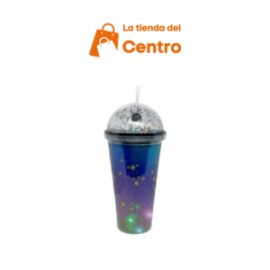 Vaso 500 ml astronauta luz led térmico glitter brillo