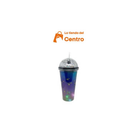 Vaso 500 ml astronauta luz led térmico glitter brillo