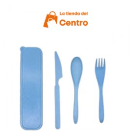 Set cubiertos de fibra trigo reusables con estuche 3pzas