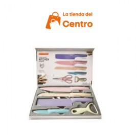 Kit de cuchillos chef recubrimiento cerámica colores pastel