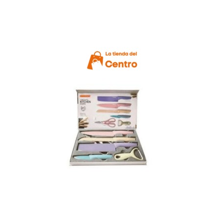 Kit de cuchillos chef recubrimiento cerámica colores pastel